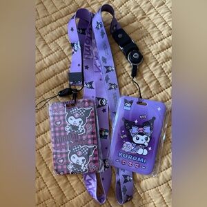 Kuromi badge with lanyard and pen set